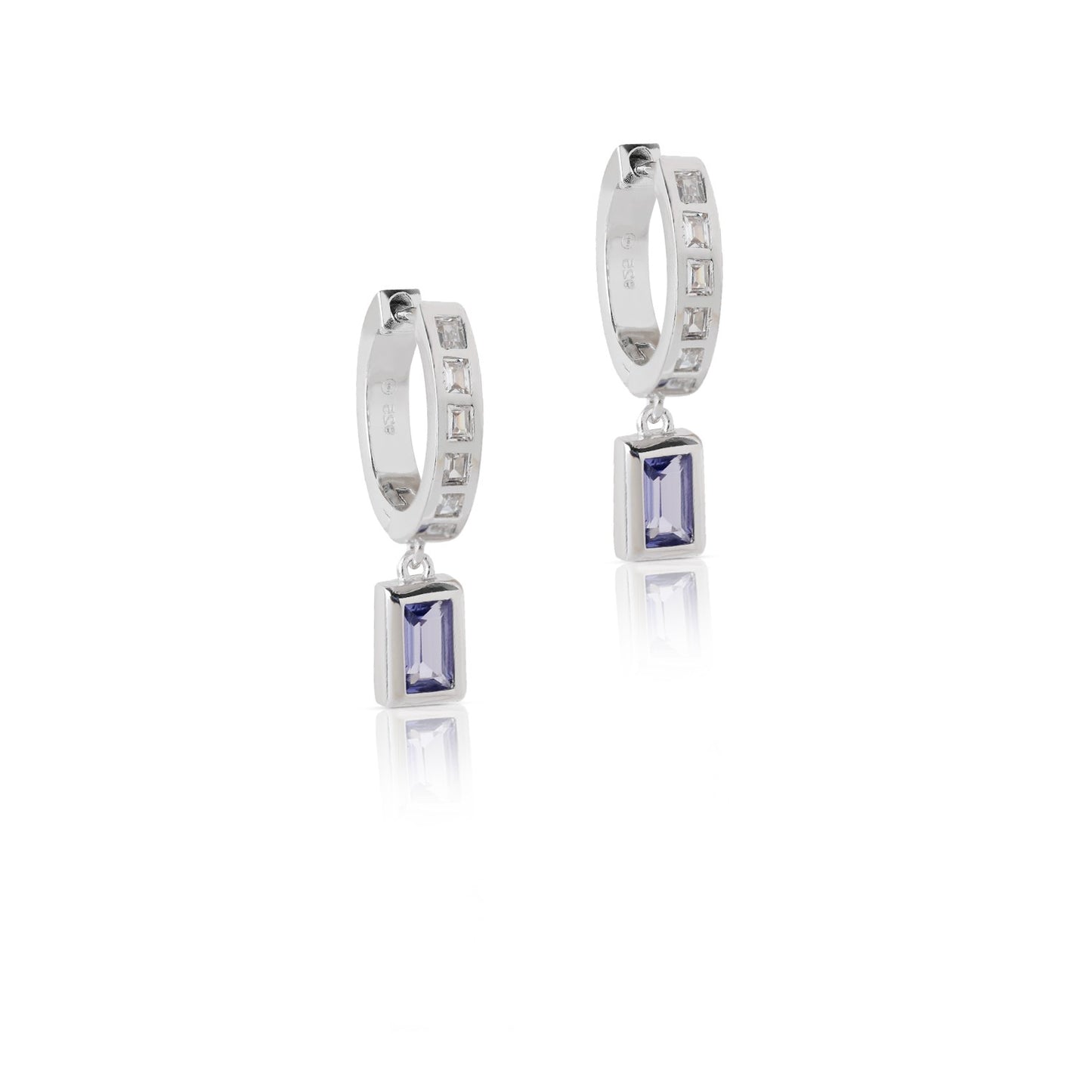 Amelia Baguette Drop Hoop Earrings - Tanzanite