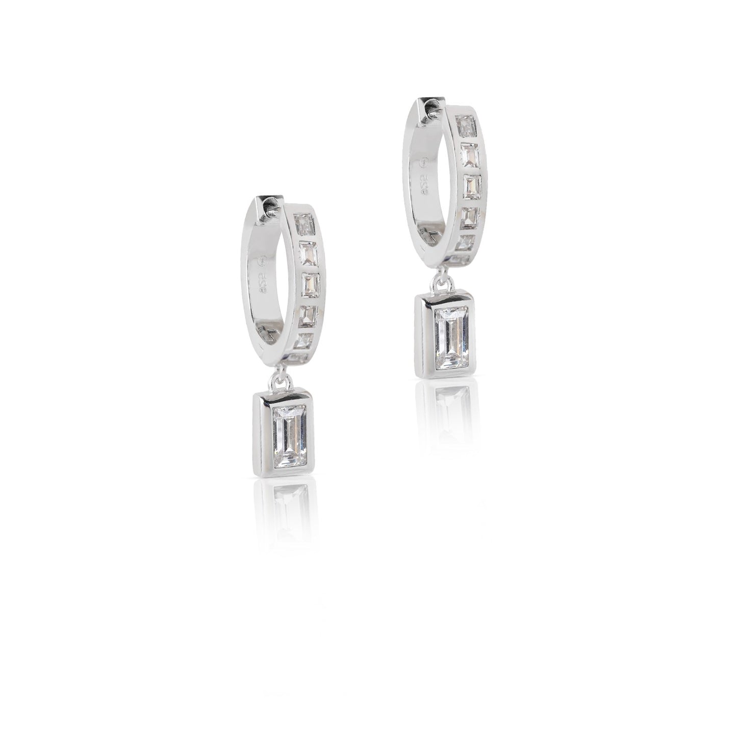 Amelia Baguette Drop Hoop Earrings - Diamond