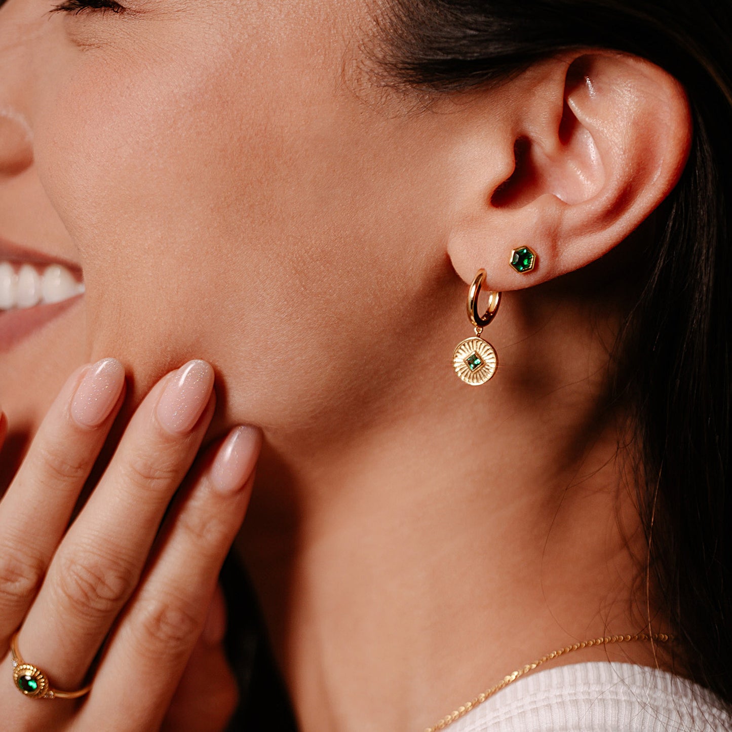 Heidi Sunray Drop Hoops-Emerald