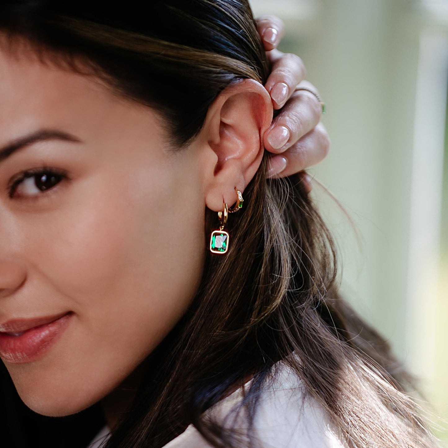 Lily Drop Hoop Earring - Emerald