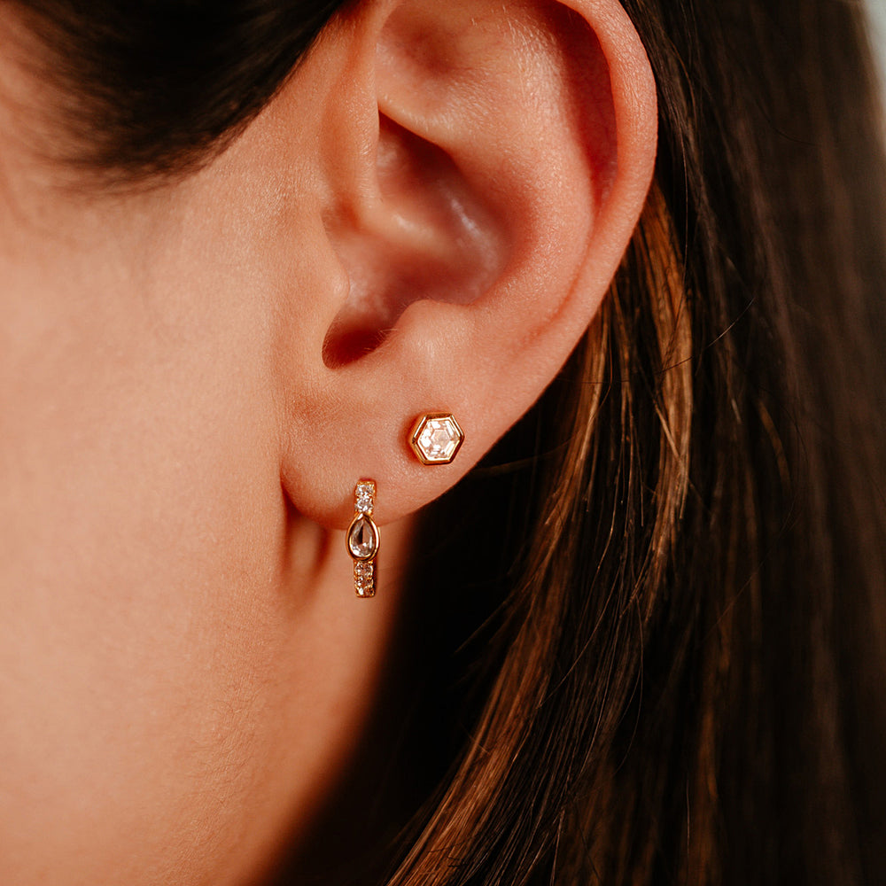 Sophia Hexagon Stud Earrings- Diamond