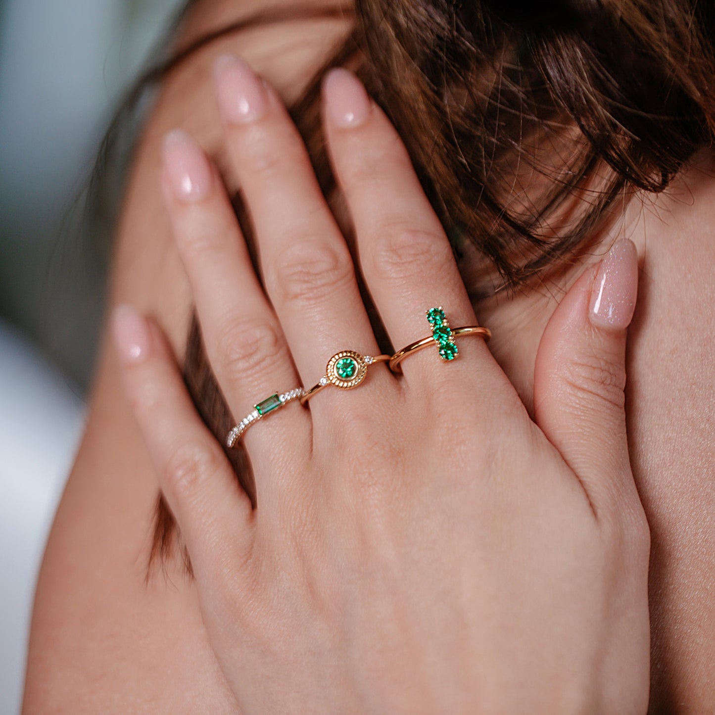 Ava Deco Eternity Ring- Emerald