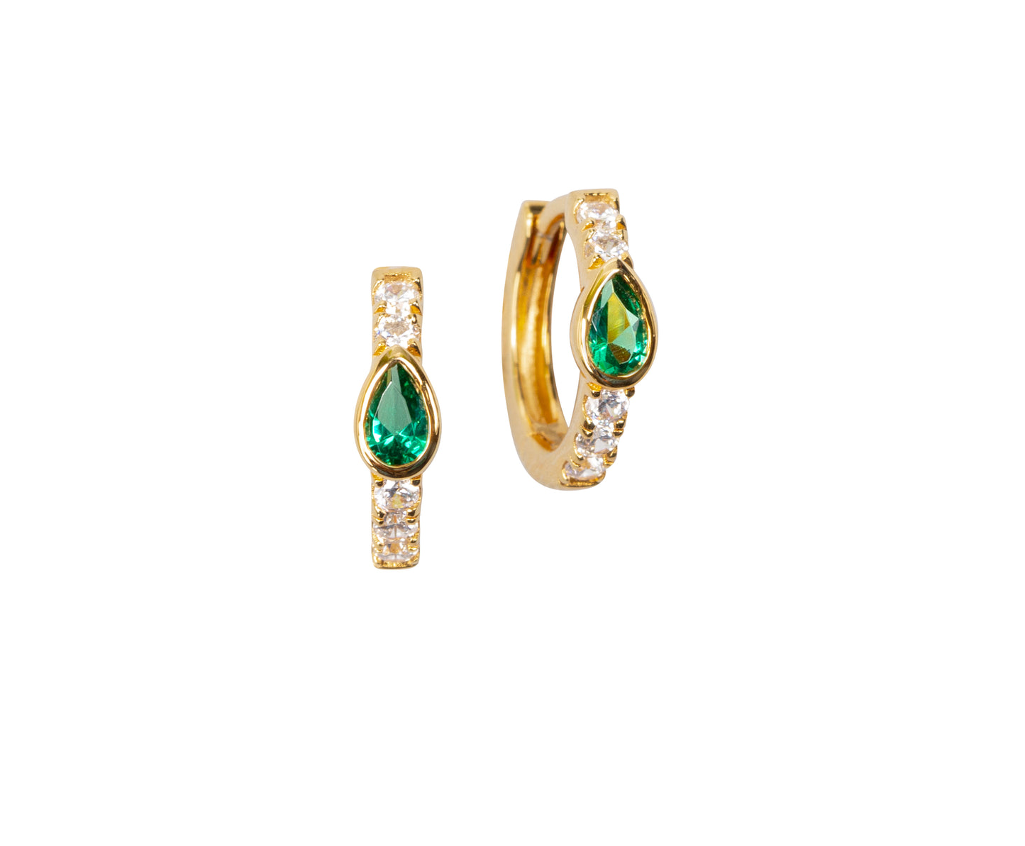 Olivia Pear Cut Hoops- Emerald