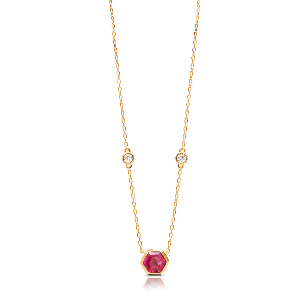 Sophia Hexagon Cut Necklace - Pink Spinel