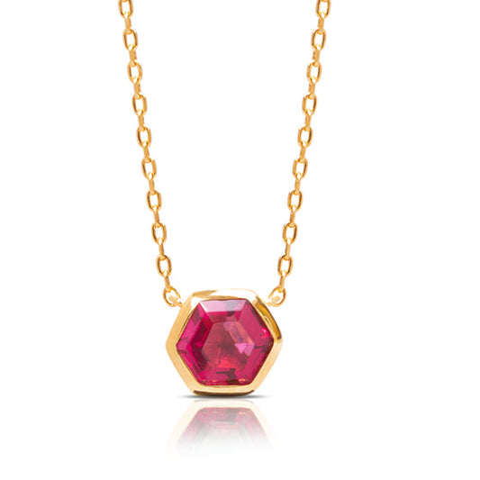 Sophia Hexagon Cut Necklace - Pink Spinel