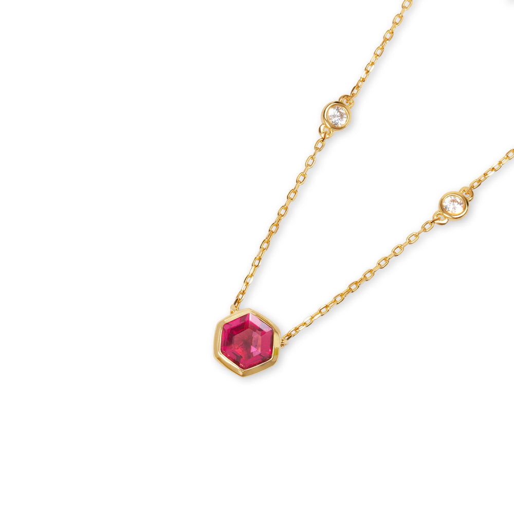 Sophia Hexagon Cut Necklace - Pink Spinel