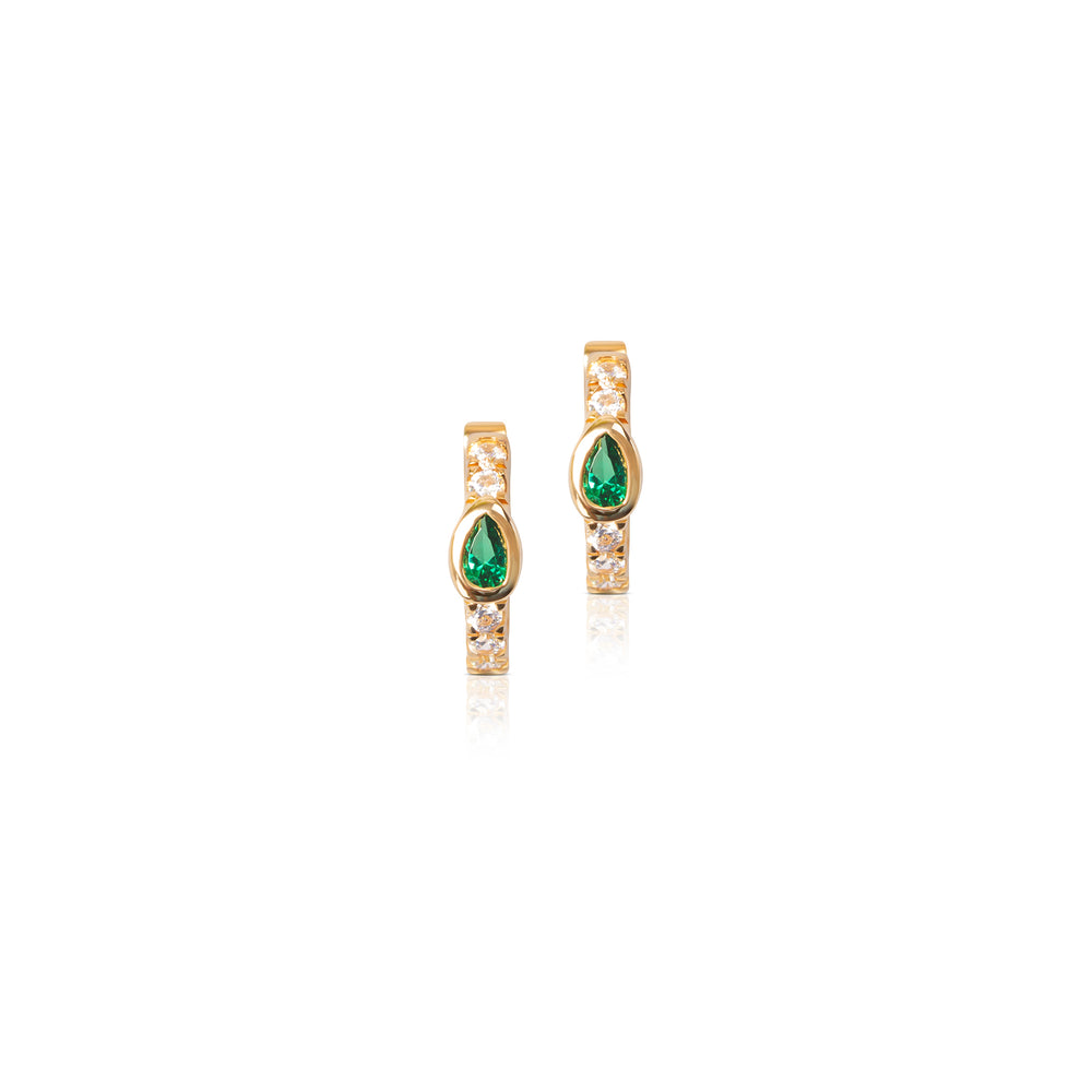 
            
                Load image into Gallery viewer, Olivia Pear Cut Hoops- Emerald
            
        