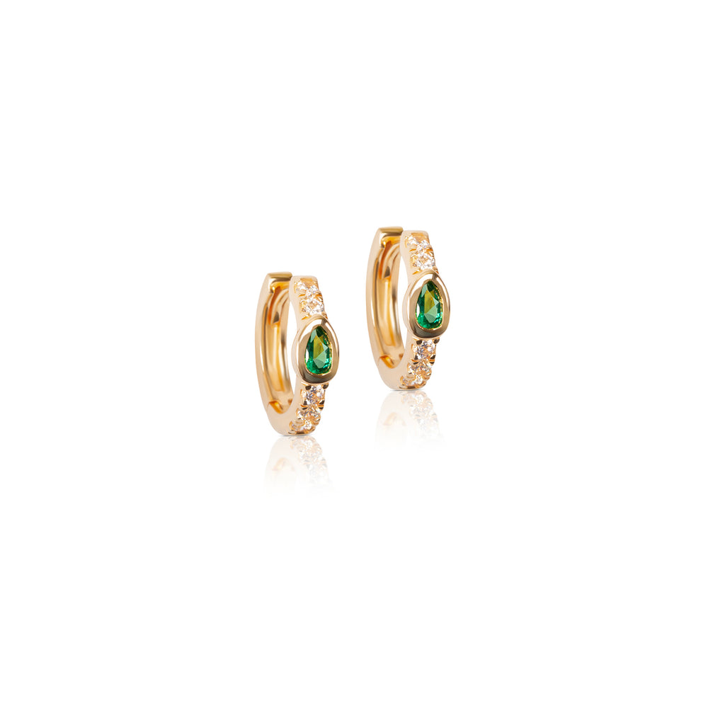 
            
                Load image into Gallery viewer, Olivia Pear Cut Hoops- Emerald
            
        