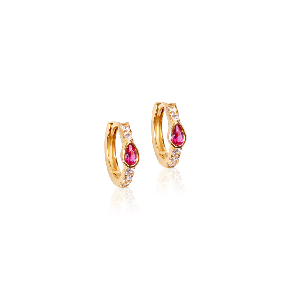 Olivia Pear Cut Hoops- Pink Spinel