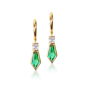 
            
                Load image into Gallery viewer, Naomi Drop Hoop Earrings - Emerald
            
        