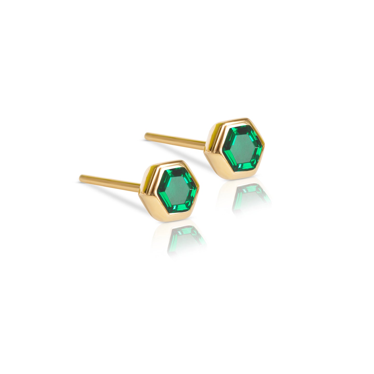 Sophia Hexagon Cut Stud Earrings - Emerald