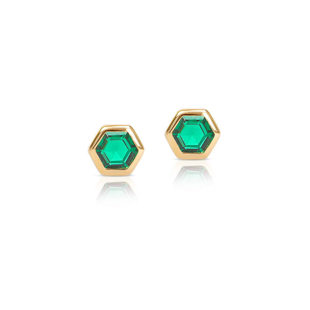 Sophia Hexagon Cut Stud Earrings - Emerald