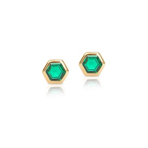 
            
                Load image into Gallery viewer, Sophia Hexagon Cut Stud Earrings - Emerald
            
        