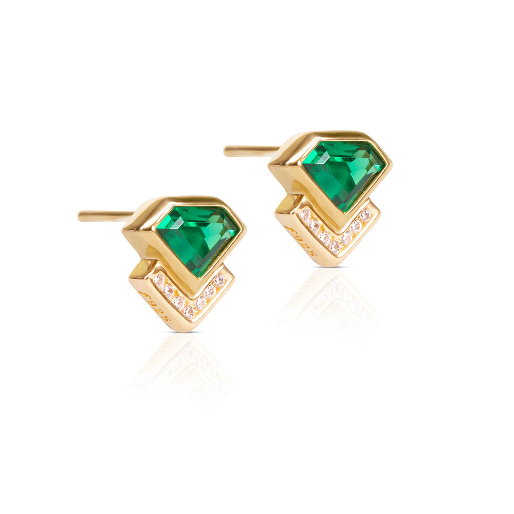 Zara Deco Stud Earrings- Emerald