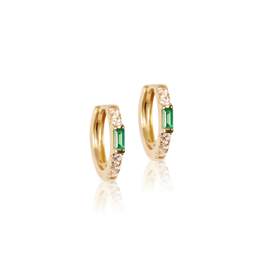 Mia Baguette Cut Hoop Earrings - Emerald