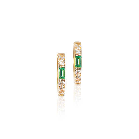 Mia Baguette Cut Hoop Earrings - Emerald