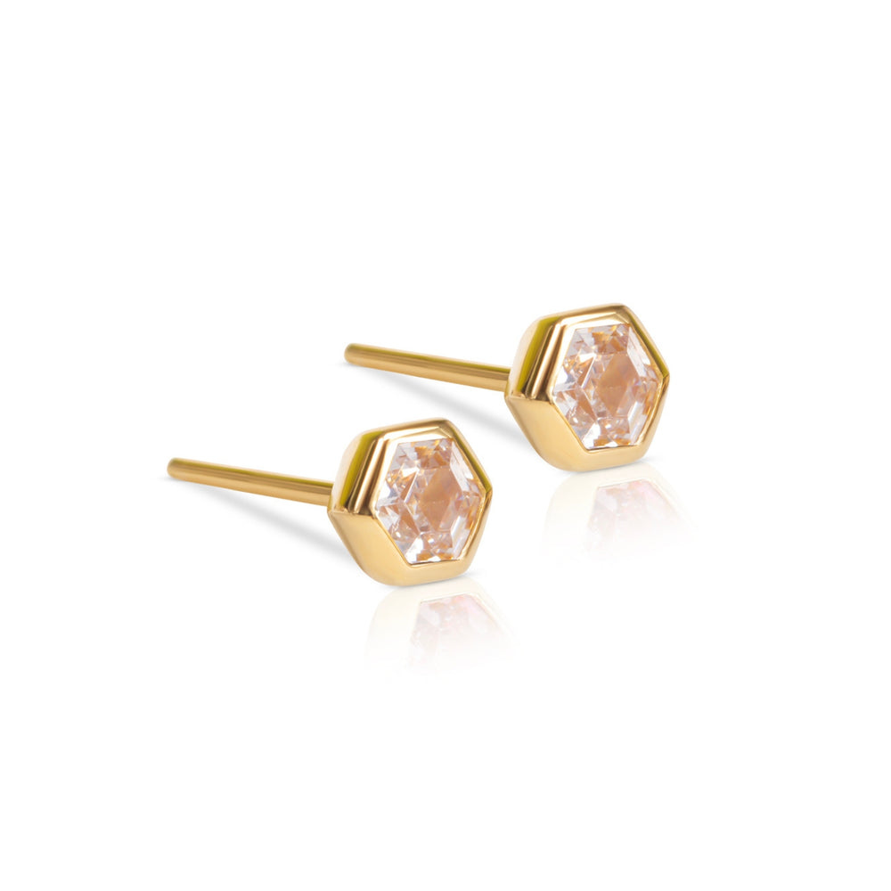 Sophia Hexagon Stud Earrings- Diamond
