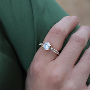 Gold Art Deco Style Ring With a Hexagon Centre Stone 