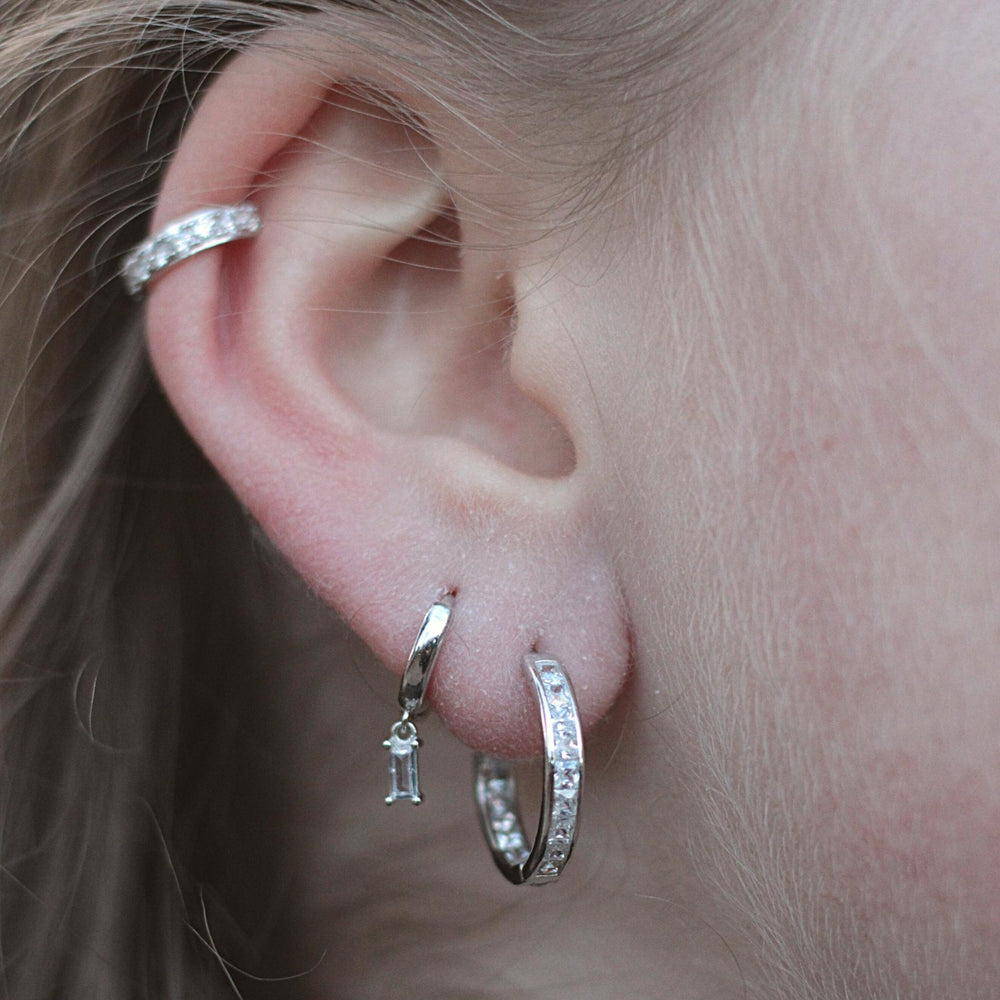 Sterling Silver Baguette Crystal Drop Earrings 