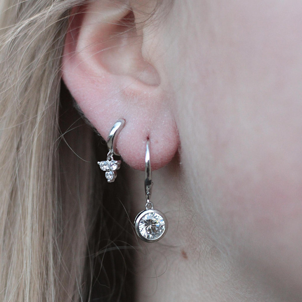 Stackable Sterling Silver Plated in Rhodium Ethereal Crystal Huggies 