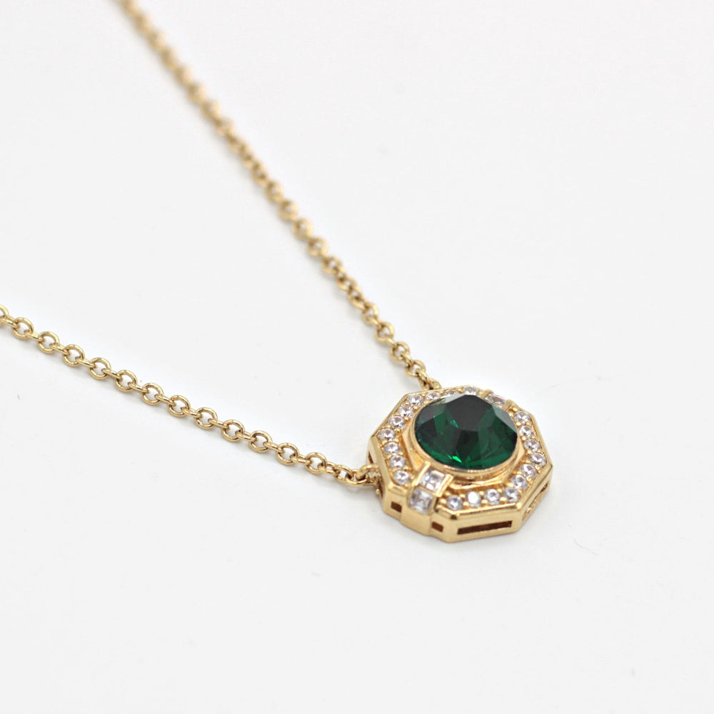 Gold Art Deco Inspired Octagon Pendent with Emerald Centre Stone 