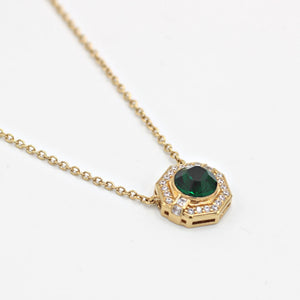 Gold Art Deco Inspired Octagon Pendent with Emerald Centre Stone 