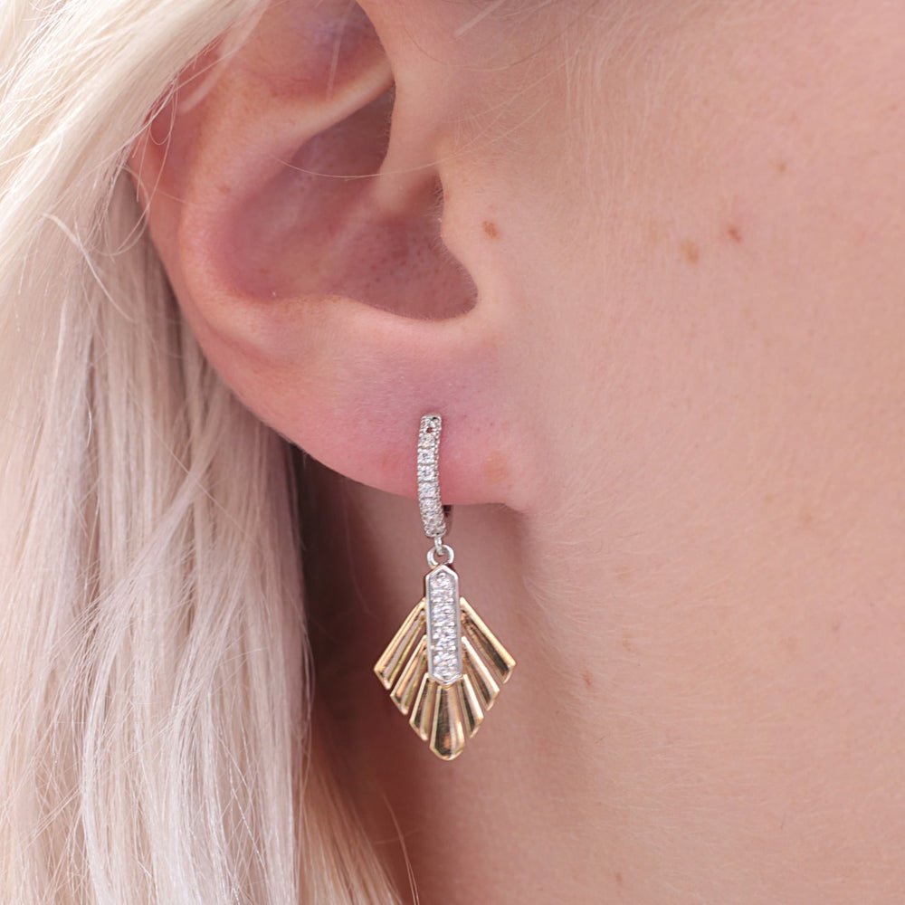 Sparkle Fan Drop Earrings with a contrast of both gold and rhodium