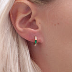 Gold Plated Art Deco Mini Hoop Earrings with Emerald and Clear Stones