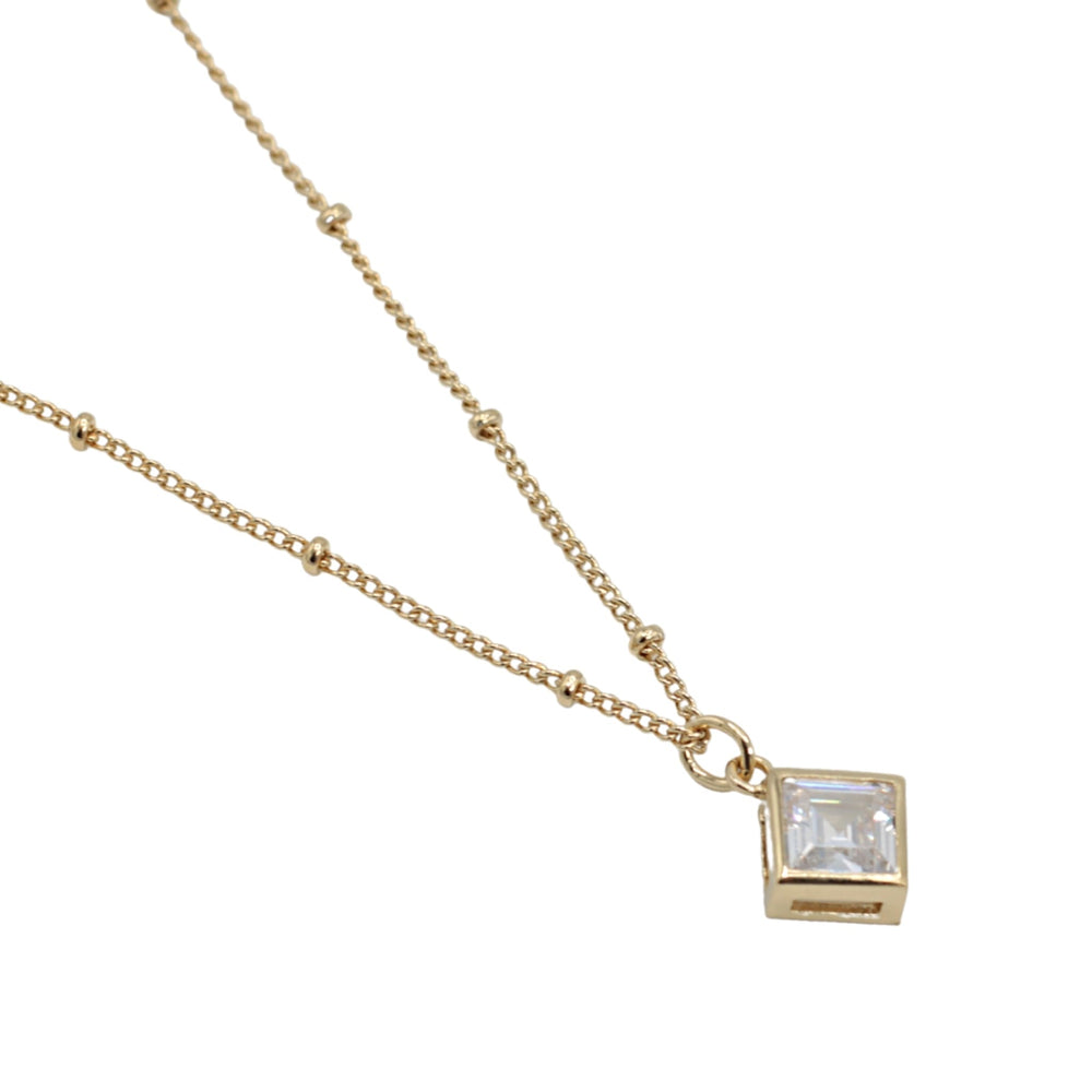 Gold Plated Clear Stone Square necklace with beaded chain