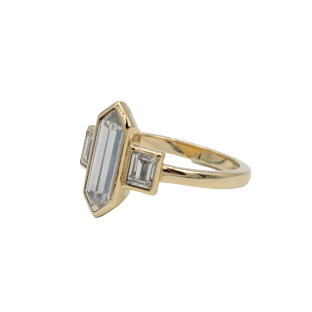 
            
                Load image into Gallery viewer, Gold Art Deco 3 Stone Ring 
            
        
