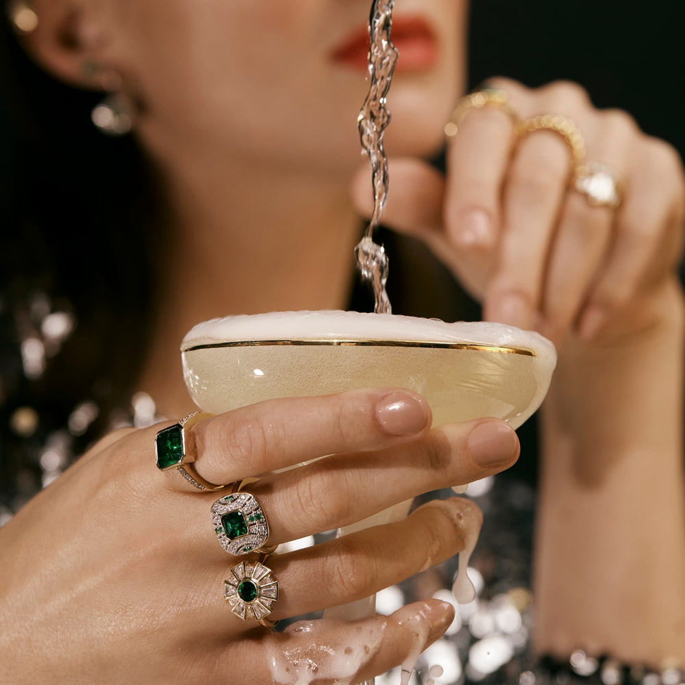 Gold Statement Art Deco Ring with a Emerald Stone 