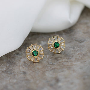 
            
                Load image into Gallery viewer, Art Deco Style Mixed Cut Studs With Clear and Emerald Stones
            
        
