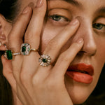 Stackable Gold Circular Ring with a Emerald Centre Stone